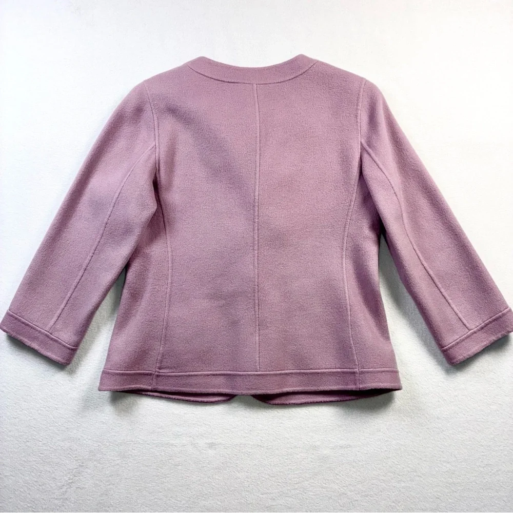 Talbots Petites Wool Blend Jacket Blazer Lavender Ruffle Front 4P 3/4 Sleeve